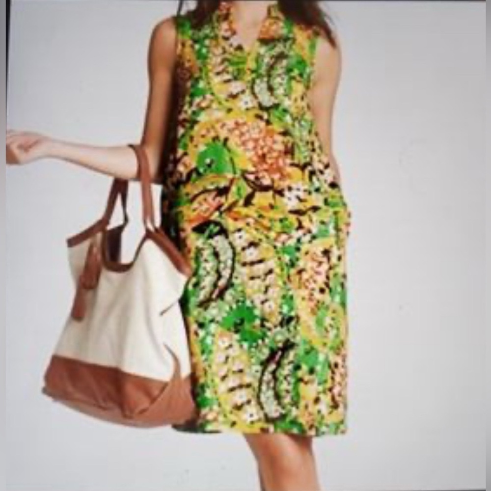 Lands End Women’s Floral Linen Sleeveless Split V-Neck Dress Size 2